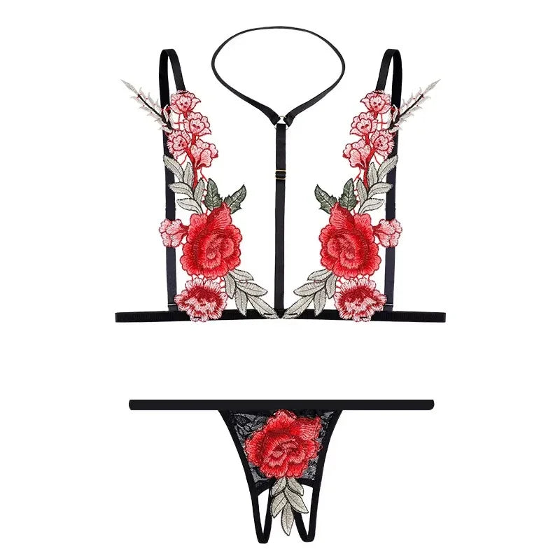 Sexy Rose Embroidery Lingerie Set - Vibrasie Stasie 400.00  ZAR