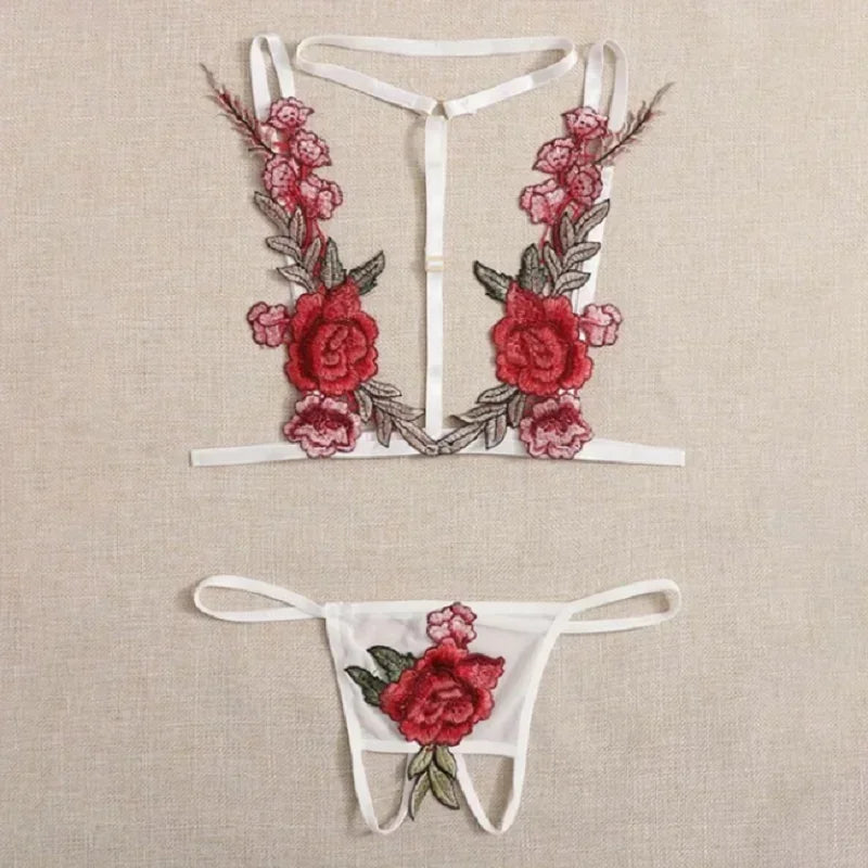 Sexy Rose Embroidery Lingerie Set - Vibrasie Stasie 400.00  ZAR