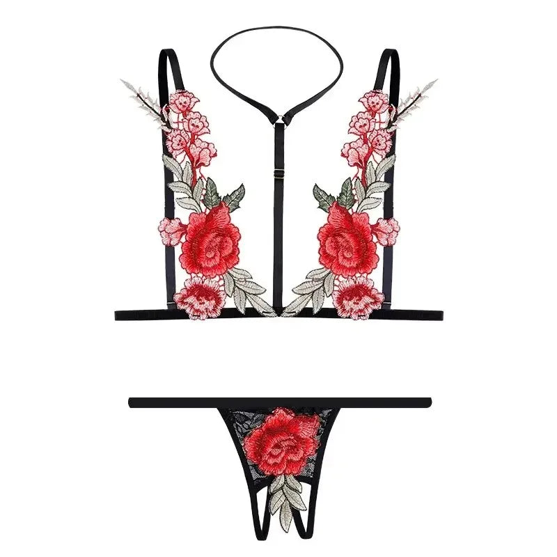 Sexy Rose Embroidery Lingerie Set - Vibrasie Stasie 400.00  ZAR